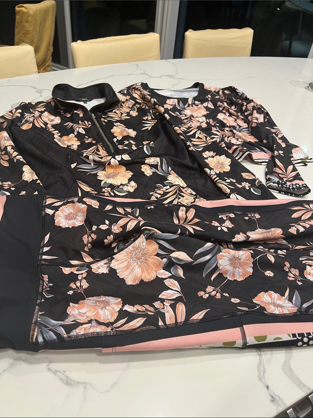 Johnny Was Black Active Three Piece Set with Blush Floral Print